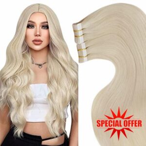 LaaVoo Remy Tapes in Hair Extensions 26 Inch Long Straight Skin Weft hair 2.5g Adhesive in Real Human Hair #613 Light Blonde 20pcs/50g