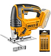 INGCO 20V Cordless Reciprocating Saw, 2800 RPM, 2Pcs Saw Blades for Metal Cutting and Wood Cuttin...