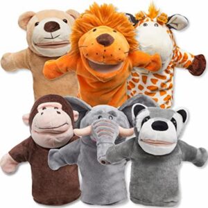 JOYIN Animal Friends Deluxe Kids Hand Puppets with Working Mouth (Pack of 6) for Imaginative Play