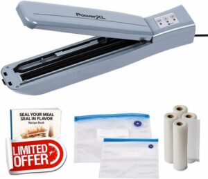 Power XL Duo Vacuum Nutrisealer - 6 In 1 Automatic Food Sealer Machine - Air Sealing System For Meal Preservation - Dry & Moist Foods & Liquids – 4x6m Bag Roll Included (Nutrisealer with Bags)