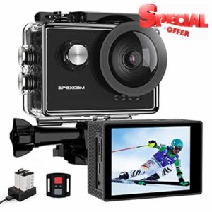 Apexcam 4K 60FPS Action Camera EIS 20MP WiFi 40M Underwater Waterproof Ultra HD Sport Camera 170° Wide Angle 2.4G Remote Control Support External Mic 2x1350mAh Rechargeable Batteries Accessory Ki