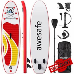 awesafe Inflatable Stand Up Paddle Board with Premium SUP/ISUP Accessories Including Backpack
