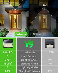【4 Pack】 308 LED Solar Motion Sensor Security Lights IP65 Waterproof Super Bright 270° Wide Angle 3 Modes Solar Wall Light for Front Door