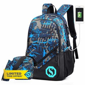 Ultra Light Water Resistant Boy School Backpack Set 3 Pieces School Bags Set for Teenage Boys Casual Daypack+Small shoulder bag+Pencil Case (3 PCS)