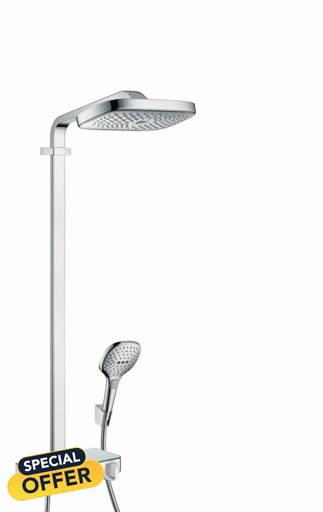 hansgrohe Raindance Select E Showerpipe 300 3jet with ShowerTablet Select 3
