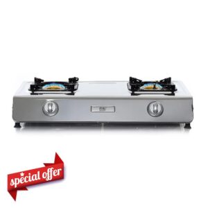 NJ NSD-2 Indoor Gas Stove - 2 Burner Portable Gas Hob LPG Cooker Caravan Cooktop Stainless Steel Freestanding Table Top for Home Kitchen Camping Garden Catering 7.2kW