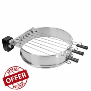 Onlyfire BRK-6072 Rotisserie Kebab Skewer BBQ Kit Stainless Steel with Electric Battery Motor Fits Weber 57CM Charcoal Kettle Grill