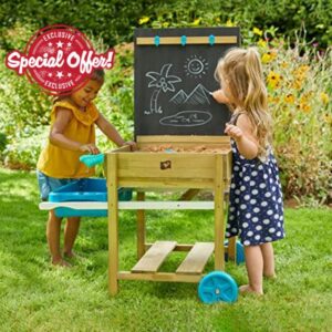 TP Toys Deluxe Wood Sand & Water Play Table | With Blackboard | Storage Shelf | Outdoor & Garden Sensory Play | Outdoor Arts and Crafts Table | Kids Ages 3+ | FSC Certified Wood