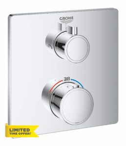 GROHE Grohtherm - Thermostatic Shower Mixer Trim Set to Control 2 showers - Concealed installation for GROHE Rapido SmartBox (35 600) - Safety Button at 38°C - Metal Escutcheon - Chrome - 24079