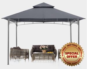 ABCCANOPY 2.5x2.5M Gazebos for Patios Double Roof Soft Canopy Garden Backyard Gazebo for Shade and Rain (Grey)