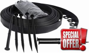 Ram® 10M Metre Flexible Plastic Lawn Edging Border Fence With 40 Securing Pegs Black