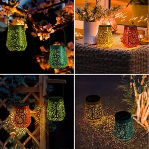OxyLED 4 Pack Solar Lanterns Colorful IP44 Waterproof Hanging Metal Solar Lanterns for The Garden Moroccan Lanterns Outdoor Solar Lantern for Patio Fence Tree Room Outside            [Energy Class A++]