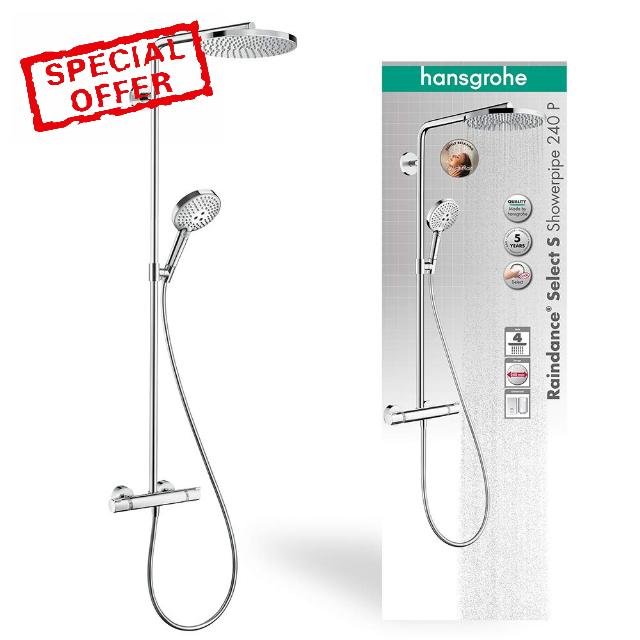 hansgrohe Raindance Select S Showerpipe 240 1jet PowderRain with thermostatic shower mixe