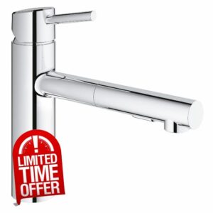 GROHE Concetto - Kitchen Sink Pull-Out Dual Spray - Medium Spout - 35 mm ceramic cartridge - Diverter: Laminar Spray and SpeedClean Shower Jet - Monobloc Installation - Chrome - 30273001