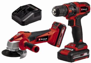 Einhell Power X-Change 18V Cordless Impact Drill And Cordless Angle Grinder With 2 x Batteries And Charger - Classic Power Tool Set - Battery Powered Twin Pack Combi Drill And Angle Grinde