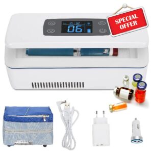 CGOLDENWALL Insulin Cooler Travel Case 2~8℃ Diabetic Insulin Vial Carrying Case Portable Medicine Refrigerator with Refrigeration Space: 175 * 60 * 26mm for Car/Travel/Home- Multiple Charging Modes
