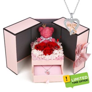 homicozy Preserved Rose Gifts Set Includes 925 Sterling Silver Necklace with Heart and Mum Jewelry Design