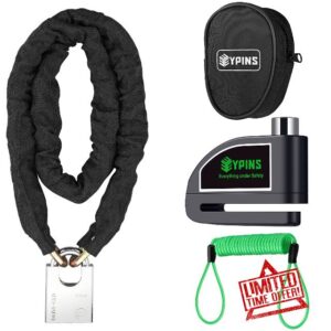 EYPINS Alarm Brake Disc Bike Lock Cycle Padlock with 1.2m Motorcycle Motorbike Chain Lock Security Scooter for Motorcycle Motorbike Bike Bicycle