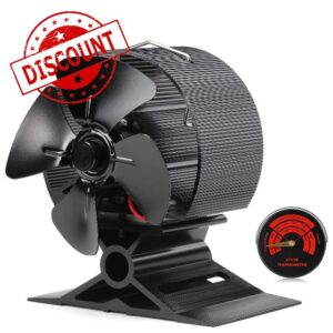 CRSURE 4 Blades Small Wood Stove Fan - Heat Powered Fan Silent Operation with Stove Thermometer for Wood/Log Burners/Fireplace - Eco Friendly and Efficient Heat Distributio