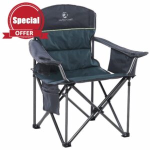 ALPHA CAMP Portable Folding Oversized Camping Chairs with Cup Holder and Cooler Bag - Heavy Duty Steel Frame Support 200 KG