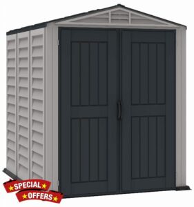 Duramax YardMate 5 x 8 PLUS Plastic Garden Shed with Plastic Floor - Anthracite & Adobe - 15 Years Warranty