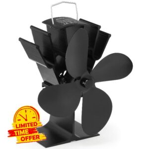 NETTA 4 Blade Woodburner Stove Fan - Silent Operation - Eco Friendly Circulation - Efficient Heat Distribution - Ideal Log Burner Fan and Woodburner Fireplace Fan - Black