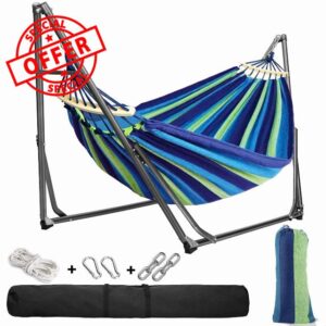 Garden Hammock with Metal Stand Frame and Tree Straps