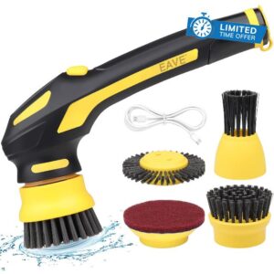 Electric Spin Scrubber Cordless Electric Spin Brush Rechargeable Handheld Automatic Spin Scrubner with 4 Cleaning Brush Heads & 2 Adjustable Speeds for Bathroom Tub Tile Floor Wall Sink Window