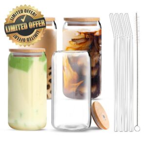 Aikio Drinking Glasses with Bamboo Lids and Glass Straws