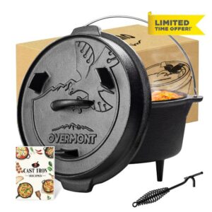 Overmont Overmont 5.7L/6 Quart(Pot body+lid) All-Round Dutch Oven Dual Function Lid Griddle with Lid Lifter Camping Pre Seasoned Cast Iron Po
