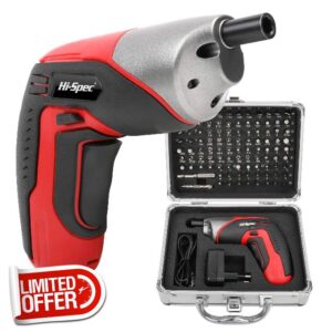 Hi-Spec 103pc 3.6V Power Electric Screwdriver & Bit Set. Complete in a Metal Carry Case. All Cordless Screwdriving with Tamper Proof Security Driver Bits