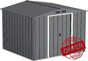 Duramax ECO 8 x 8 Hot-Dipped Galvanized Metal Garden Shed - Anthracite with Off-White Trimmings - 15 Years Warranty