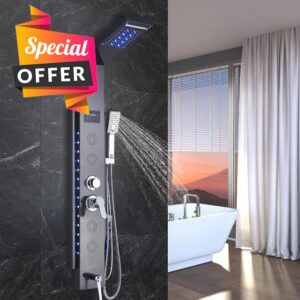 AWorddy LED Shower Panel Column Tower with Waterfall
