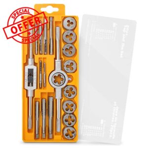 Hi-Spec 20pc Metric Tap & Die Set. Complete M3 to M12 Tapping and Threading Tools with Tap Wrench Accessories