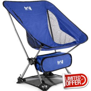 Trail Hawk Lightweight Camping Chair Portable Compact Ultralight Folding Seat with Ground Mat and Bag (Blue)