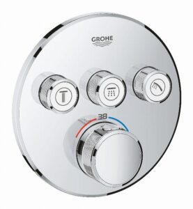 GROHE Grohtherm SmartControl - Water Saving Thermostat for Shower/Bath - Concealed Installation for GROHE Rapido SmartBox (35 600) - 3 Valves - Round Shape - Safety Button at 38°C - Chrome - 29121