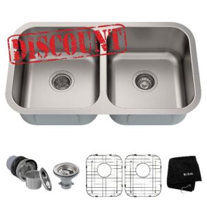 Kraus KBU29 32 inch Undermount 50/50 Double Bowl 18 Gauge Stainless Steel Kitchen Sink