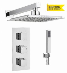 Concealed Thermostatic Shower Mixer Valve Overhead 2 Outlet Rain Drench Kits (Square 3 Handle 2 Outlet)