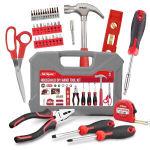Hi-Spec 42pc Red Household Tool Kit Set. Starters Basic DIY Hand Tools with Screwdriver Set