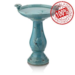 Alpine Corporation 61 cm Tall Outdoor Ceramic Antique Pedestal Birdbath with 2 Bird Figurines