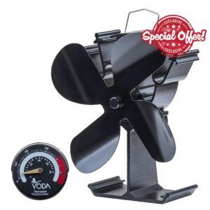 Wood Stove Fan Heat Powered Fan with Thermometer 4 Blade Log Burner Fan Silent Eco Friendly Stove Top Fan for Wood Log Burner Fireplace