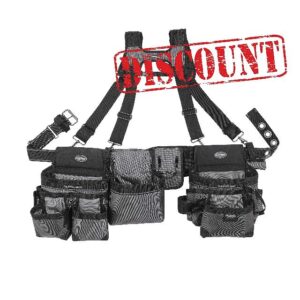 Bucket Boss Mullet Buster 3 Bag Tool Belt with Suspenders in Grey