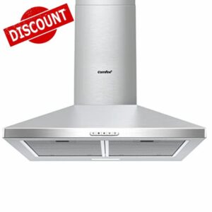 COMFEE' 60 cm Chimney Cooker Hood Stainless Steel Extractor Hood with LED and Recirculating & Ducting System Wall Mounted Range Hood 600 mm Extractor Fan kitchen- Stainless Steel            [Energy Class B]
