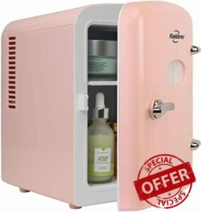 Koolatron Retro 4L 6 Can Portable Mini Fridge Compact Refrigerator for Bedroom Skincare Cosmetic Beauty Personal Cooler 12V and AC Cords