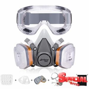 AirGearPro G-500 Reusable Anti-Dust Anti-Gas Respirator Mask with Filters and Protective Glasses for Painting