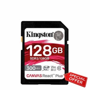 Kingston Canvas React Plus 128GB SDXC Memory Card UHS-II 300R/260W U3 V90 for Full HD/4K/8K - SDR2/128GB