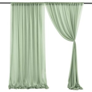 Sage Green Chiffon Fabric Drapery Translucent Curtains