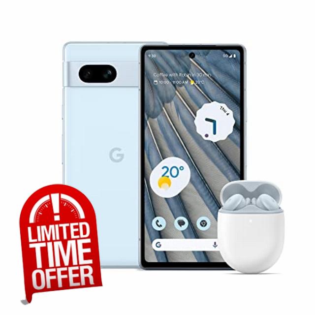 Google Pixel 7a and charger – Unlocked Android 5G smartphone with wide-angle lens and 24-hour battery – Sea + Pixel Buds A-Series – Wireless earbuds – Sea