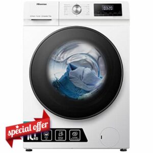 Hisense WFQA1014EVJM Freestanding 10 KG Front Load Washing Durable Inverter Machine Steam Wash Quick Wash 15 Washing Programs 1400 RPM White Energy Rating A            [Energy Class A]