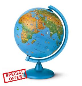 Tecnodidattica 0325ACIN0AR1A06 Arca Globe for Children | with Animals and World-Famous Landmarks |Illuminated and revolving | Graduated Meridian | Cartography in English | 10"/25cm Diameter
